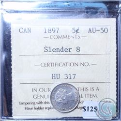 5-cent 1897 Slender 8 ICCS Certified AU-50