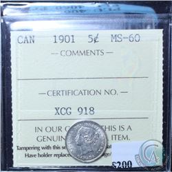 5-cent 1901 ICCS Certified MS-60