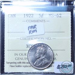 5-cent 1922 Far Rim ICCS Certified MS-62