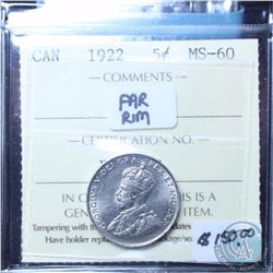 5-cent 1922 Far Rim ICCS Certified MS-60
