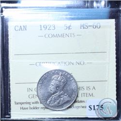 5-cent 1923 ICCS Certified MS-60