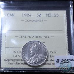 5-cent 1924 ICCS Certified MS-63