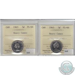 5-cent 1963 & 1965 ICCS Certified PL-66 Heavy Cameo. 2pcs.