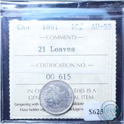 10-cent 1891 21 Leaves ICCS Certified AU-55