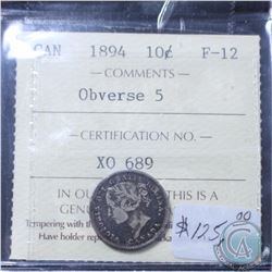 10-cent 1894 Obverse 5 ICCS Certified F-12