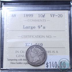 10-cent 1899 Large 9's ICCS Certified VF-20