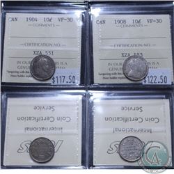 10-cent 1904 & 1908 Both ICCS Certified VF-30. 2pcs