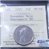 Image 1 : 25-cent 1999 November Mule ICCS Certified MS-66; Numismatic BU. Tied for the Finest Known By ICCS!!