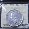 Image 1 : Silver $1 1947 Maple Leaf ICCS Certified MS-62