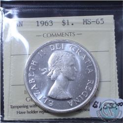 Silver $1 1963 ICCS Certified MS-65; Cameo. Tied for finest known.
