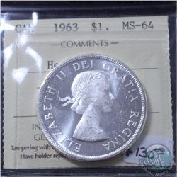Silver $1 1963 ICCS Certified MS-64 Heavy Cameo