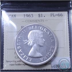 Silver $1 1963 ICCS Certified PL-66 Heavy Cameo. Tied for the finest known.