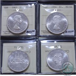 Silver $1 1963 & 1964 both ICCS Certified MS-64. 2pcs