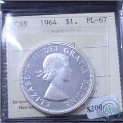 Silver $1 1964 ICCS Certified PL-67 Cameo. Tied for the finest known.
