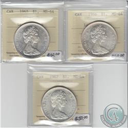 Silver $1 1965 Large Beads Blunt 5,1966 Large Beads & 1967 all ICCS Certified MS-64. 3pcs