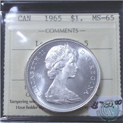 Silver $1 1965 Large Beads Pointed 5  ICCS Certified MS-65