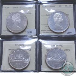 Silver $1 1965 Small Beads Pointed 5 & 1966 Large Beads ICCS Certified PL-66 Cameo. 2pcs.