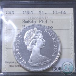 Silver $1 1965 Small Beads Pointed 5 ICCS Certified PL-66 Heavy Cameo