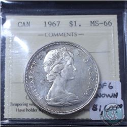 Silver $1 1967 ICCS Certified MS-66. 1 of 6 known.