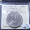 Nickel $1 1977 Detached Jewel Short Waterline ICCS Certified MS-66