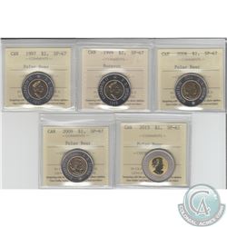 $2 1997, 1999 Nunavut, 2008,2009 & 2015 all ICCS Certified SP-67. 5pcs