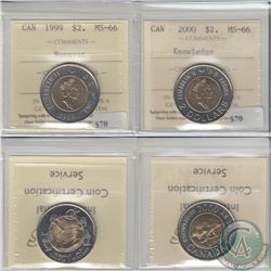 $2 1999 Nunavut & 2000 Knowledge ICCS Certified MS-66. 2pcs.