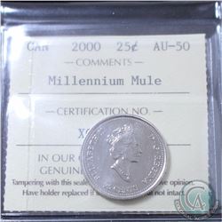 25-cent 2000 Millennium Mule ICCS Certified AU-50