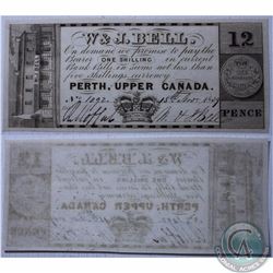 Merchant Script 1839 12 Pence note from W. & J. Bell, cat code ON10-10-06 in UNC Condition.