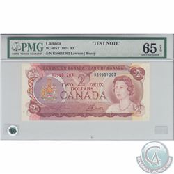 1974 Bank of Canada $2 Test Note.  BC-47aT, Lawson-Bouey, S/N: RS0651203, PMG GUNC-65, EPQ