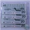 Image 1 : Lot of 1991 $20 consecutive serial numbers. BC-58b, Bonin-Thiessen, S/N: EVR2969910 to EVR2969913 Un