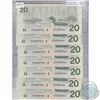 Image 1 : Lot of 1991 $20 consecutive serial numbers. BC-58b-i, Bonin-Thiessen, S/N: AVA6887861 to AVA6887867 