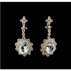 10.34 ctw Aquamarine and Diamond Dangle Earrings - 14KT Yellow Gold