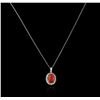 Image 2 : 14KT White Gold 4.16 ctw Coral and Diamond Pendant With Chain