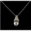 Image 2 : Tahitian Pearl and Diamond Pendant With Chain - 14KT White Gold