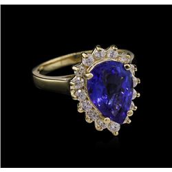 4.15 ctw Tanzanite and Diamond Ring - 14KT Yellow Gold