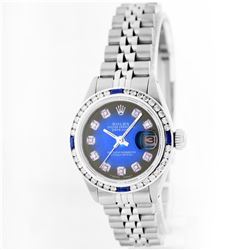 Rolex Stainless Steel 1.00 ctw Diamond and Sapphire DateJust Ladies Watch