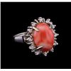 Image 1 : 6.18 ctw Coral and Diamond Ring - 14KT White Gold