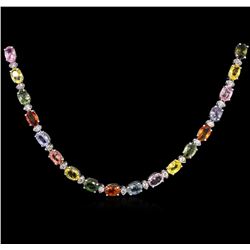 36.50 ctw Multi Color Sapphire and Diamond Necklace - 14KT White Gold