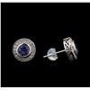 Image 2 : 0.75 ctw Tanzanite and Diamond Earrings - 18KT White Gold