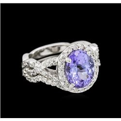 14KT White Gold 2.37 ctw Tanzanite and Diamond Ring and Guard