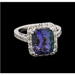 6.83 ctw Tanzanite and Diamond Ring - 14KT White Gold