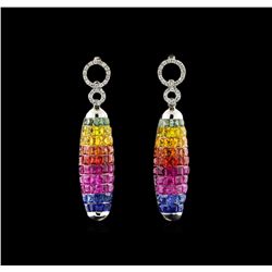 8.72 ctw Multi Color Sapphire and Diamond Earrings - 14KT White Gold