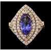 Image 2 : 14KT Yellow Gold 2.45 ctw Tanzanite and Diamond Ring