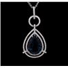 Image 2 : 14KT White Gold 29.77 ctw Blue Topaz and Diamond Pendant With Chain