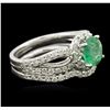 Image 2 : 14KT White Gold 1.43 ctw Emerald and Diamond Wedding Ring Set