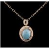 Image 1 : 14KT Rose Gold 14.35 ctw Chrysoprase and Diamond Pendant With Chain