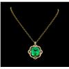 Image 2 : 14KT Yellow Gold GIA Cert 52.12 ctw Emerald and Diamond Pendant With Chain