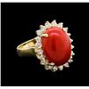 Image 1 : 6.80 ctw Coral and Diamond Ring - 14KT Yellow Gold