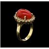 Image 4 : 6.80 ctw Coral and Diamond Ring - 14KT Yellow Gold