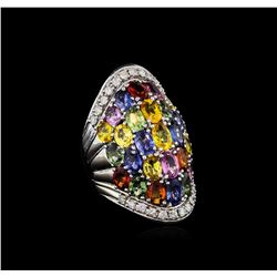 14.12 ctw Multi-Color Sapphire and Diamond Ring - 14KT White Gold